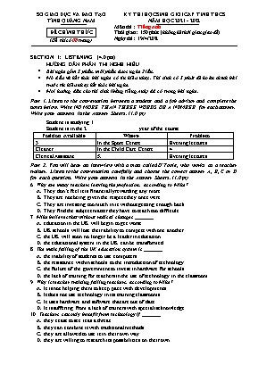 Kỳ thi học sinh giỏi cấp tỉnh THCS môn Tiếng Anh - Năm học 2021-2022 - Sở GD&ĐT Quảng Nam (Có hướng dẫn chấm)